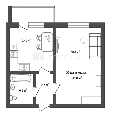 
  Продается 1-комн. квартира 46 м². Фото 2.
