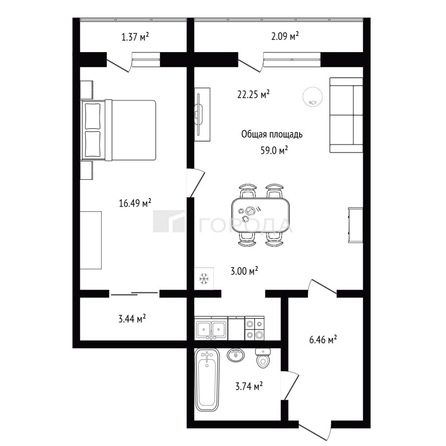 
  Продается 2-комн. квартира 59.13 м². Фото 21.