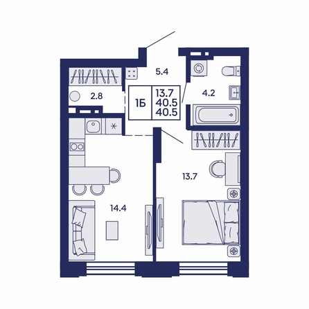 
  Продается 1-комн. квартира 40.5 м², в ЖК Сила леса, корп 1. Фото 1.