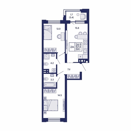 
  Продается 2-комн. квартира 59.1 м², в ЖК Сила леса, корп 1. Фото 2.