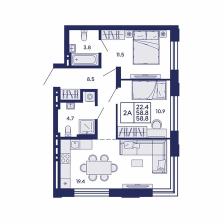 
  Продается 2-комн. квартира 58.8 м², в ЖК Сила леса, корп 2. Фото 2.