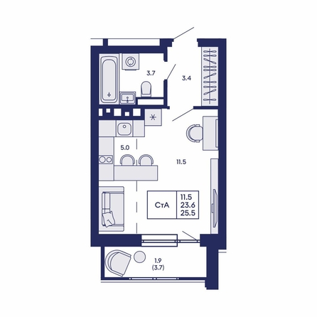 
  Продается студия 25.5 м², в ЖК Горизонт, дом 2. Фото 4.
