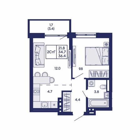 
  Продается 2-комн. квартира 36.4 м², в ЖК Горизонт, дом 2. Фото 4.