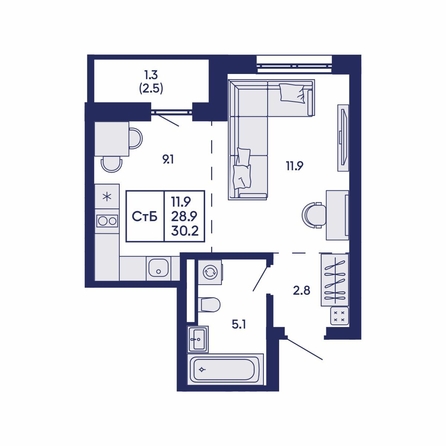 
  Продается студия 30.2 м², в ЖК Горизонт, дом 2. Фото 2.