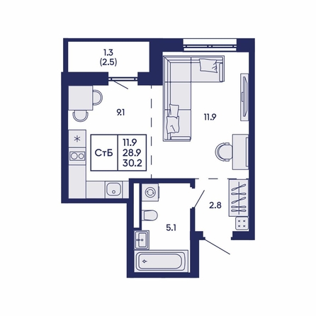 
  Продается студия 30.2 м², в ЖК Горизонт, дом 2. Фото 4.