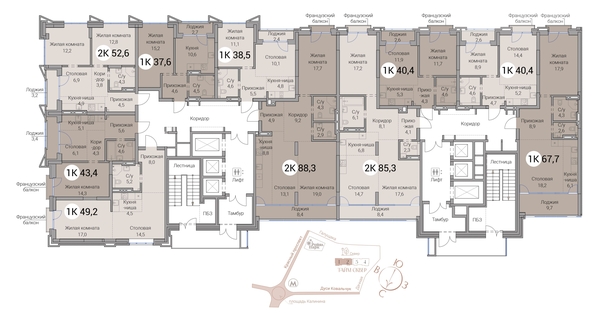 
  Продается 2-комн. квартира 49.2 м², в ЖК Тайм Сквер. Фото 19.