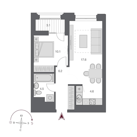 
  Продается 2-комн. квартира 43.65 м², в  Дом Нобель. Фото 2.