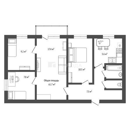 
  Продается 4-комн. квартира 61.7 м². Фото 2.