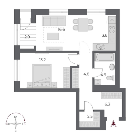 
  Продается 2-комн. квартира 54.7 м², в ЖК ОСКАР, дом 1. Фото 1.