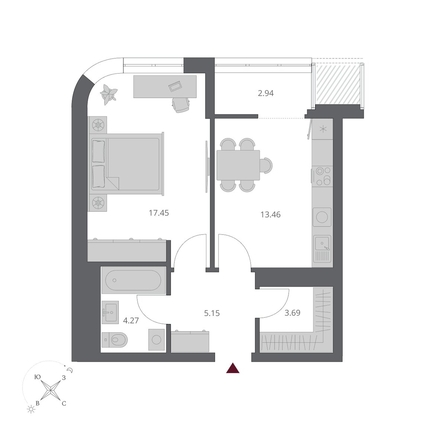 
  Продается 1-комн. квартира 46.92 м², в ЖК Беринг, дом 3. Фото 1.