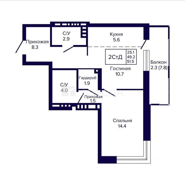 
  Продается 1-комн. квартира 51.5 м², в ЖК Луна. Фото 12.