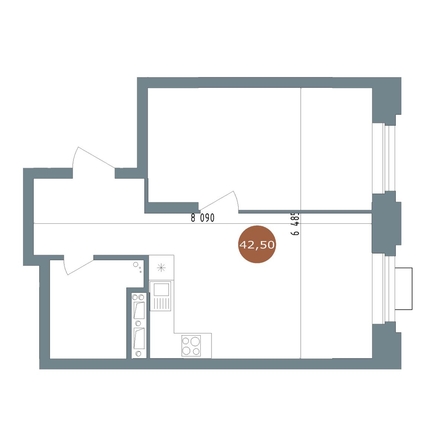 
  Продается 1-комн. квартира 42.8 м², в ЖК 19/56 Кварталы Телецентра, сек 2. Фото 1.