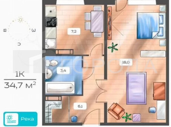 
  Продается 1-комн. квартира 34.7 м², в ЖК Аквамарин, дом 7. Фото 12.