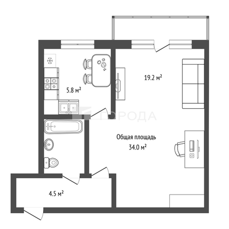 
  Продается 1-комн. квартира 34 м². Фото 4.