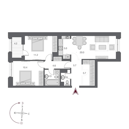 
  Продается 3-комн. квартира 70.1 м², в  Дом Нобель. Фото 3.