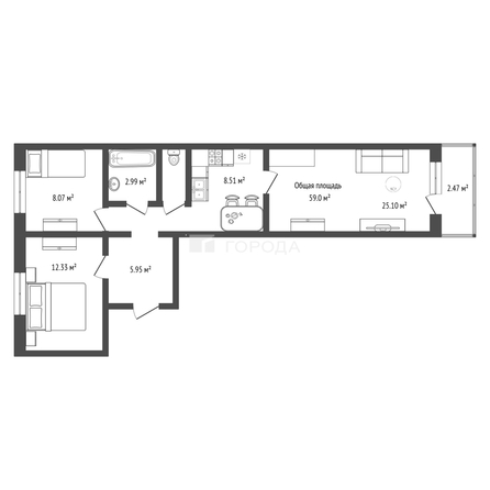 
  Продается 3-комн. квартира 59 м². Фото 14.