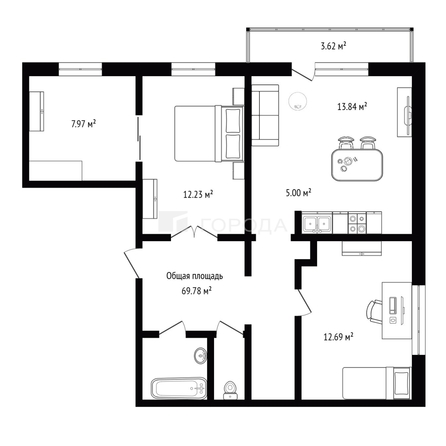 
  Продается 3-комн. квартира 69.78 м². Фото 11.