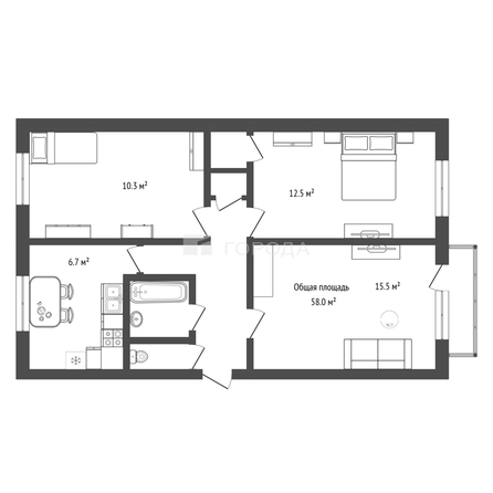 
  Продается 3-комн. квартира 58 м². Фото 2.