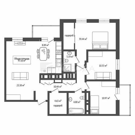 
  Продается 3-комн. квартира 100.6 м². Фото 6.