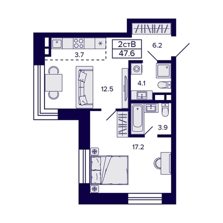 
  Продается 2-комн. квартира 46.2 м², в ЖК Цитатум. Фото 1.
