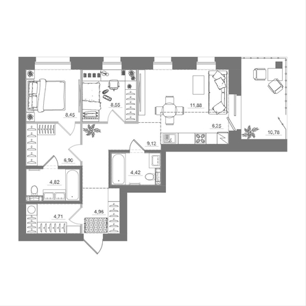 
  Продается 2-комн. квартира 81.51 м², в ЖК Спектр, дом 10. Фото 1.