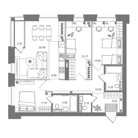 
  Продается 3-комн. квартира 96.41 м², в ЖК Спектр, дом 10. Фото 2.