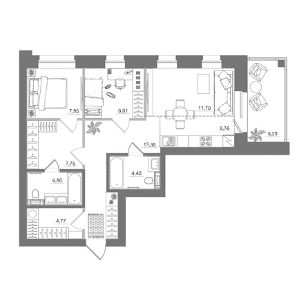 
  Продается 2-комн. квартира 78.92 м², в ЖК Спектр, дом 10. Фото 1.