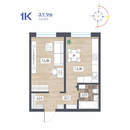 
  Продается 1-комн. квартира 37.96 м², в ЖК Радуга Сибири, дом 10. Фото 1.
