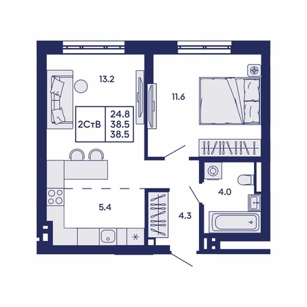 
  Продается 2-комн. квартира 38.5 м², в ЖК Горизонт, дом 2. Фото 1.