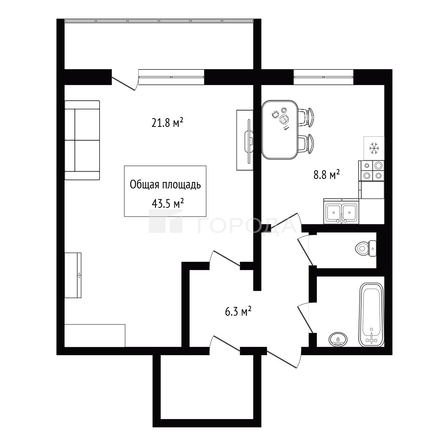 
  Продается 1-комн. квартира 43.5 м². Фото 12.