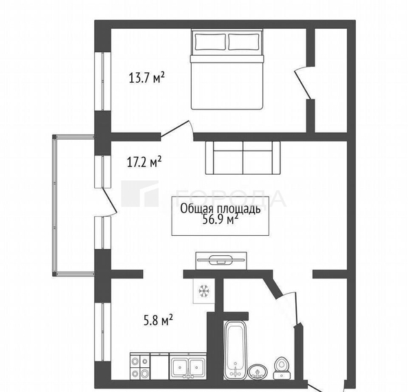 
  Продается 2-комн. квартира 56.9 м². Фото 35.