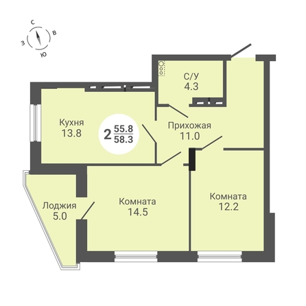 
  Продается 2-комн. квартира 58.3 м², в ЖК На Петухова, дом 1. Фото 1.