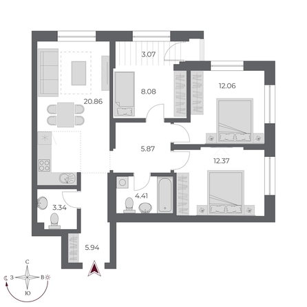 
  Продается 3-комн. квартира 74.6 м², в ЖК ОСКАР, дом 3. Фото 1.