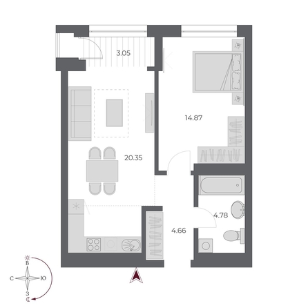 
  Продается 2-комн. квартира 48.5 м², в ЖК ОСКАР, дом 3. Фото 1.