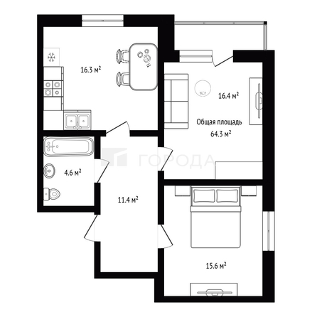 
  Продается 2-комн. квартира 64.3 м², в ЖК Оникс. Фото 17.