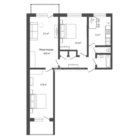 
  Продается 3-комн. квартира 60.9 м². Фото 2.