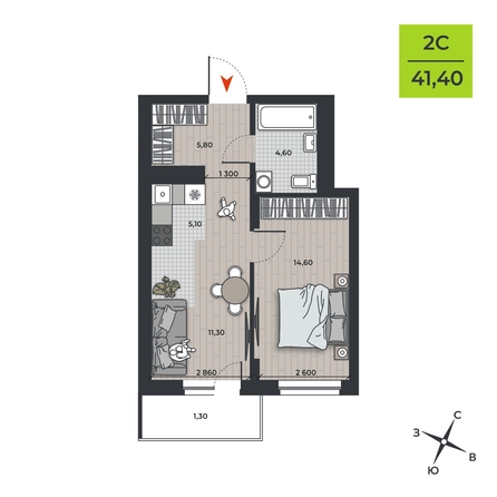 
  Продается 2-комн. квартира 41.4 м², в ЖК ДНК. Фото 1.