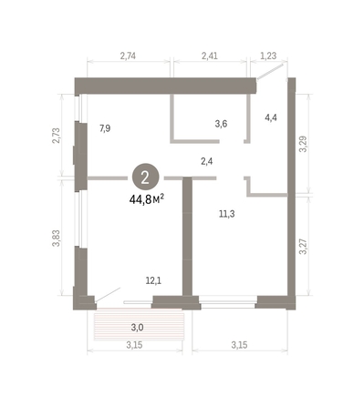 
  Продается 2-комн. квартира 44.83 м², в ЖК Город на озере. Фото 1.