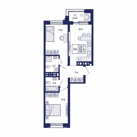 
  Продается 2-комн. квартира 58.3 м², в ЖК Сила леса, корп 1. Фото 1.
