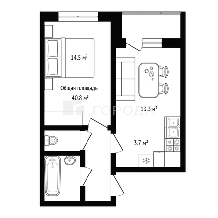 
  Продается 2-комн. квартира 40.8 м², в ЖК Чернышевский, б/с 1.1, 1.2. Фото 16.