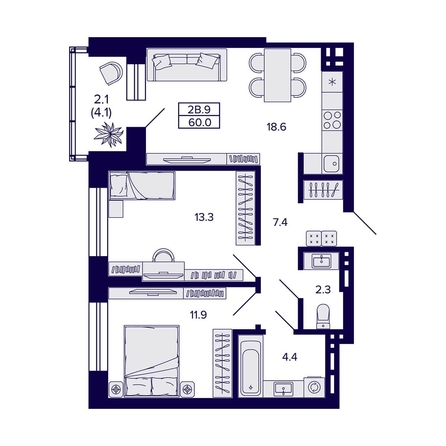 
  Продается 2-комн. квартира 60 м², в ЖК Сподвижники, дом 1. Фото 1.