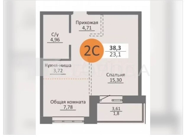 
  Продается 2-комн. квартира 38.3 м². Фото 1.