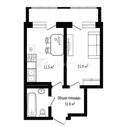 
  Продается 1-комн. квартира 31.8 м², в ЖК Чернышевский, корп 3.1. Фото 5.
