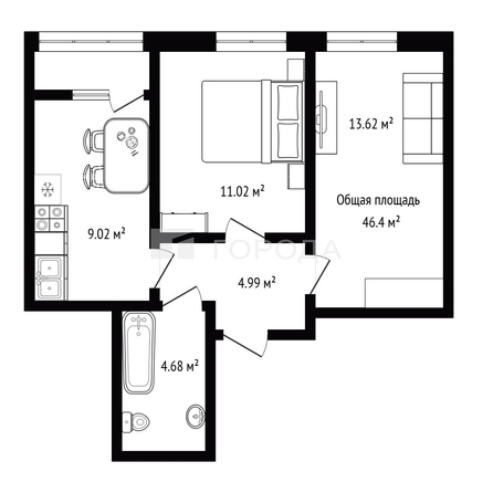 
  Продается 2-комн. квартира 46.4 м², в ЖК Весенний, Заречная дом 5/5. Фото 3.