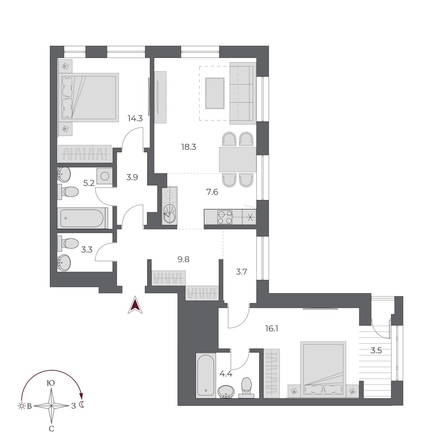 
  Продается 3-комн. квартира 90.1 м², в ЖК ОСКАР, дом 2. Фото 2.