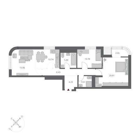 
  Продается 3-комн. квартира 83 м², в ЖК Беринг, дом 3. Фото 2.