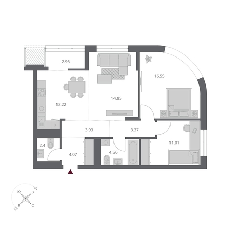 
  Продается 4-комн. квартира 75.92 м², в ЖК Беринг, дом 3. Фото 1.