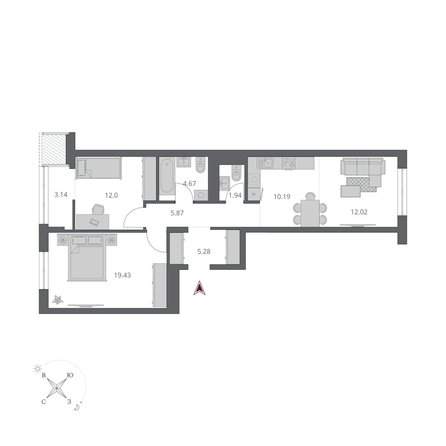 
  Продается 3-комн. квартира 74.54 м², в ЖК Беринг, дом 3. Фото 1.