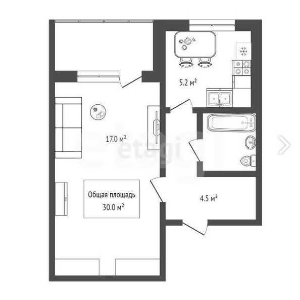 
  Продается 1-комн. квартира 30 м². Фото 13.