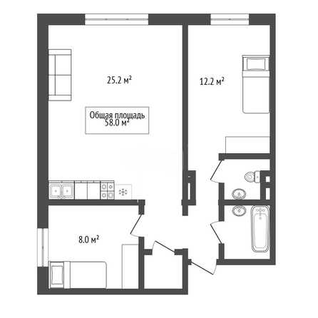 
  Продается 3-комн. квартира 58 м². Фото 3.